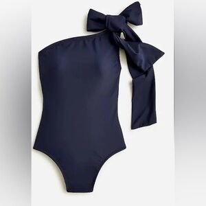 J. Crew Navy Blue one shoulder bow swimsuit one piece 16 NWT